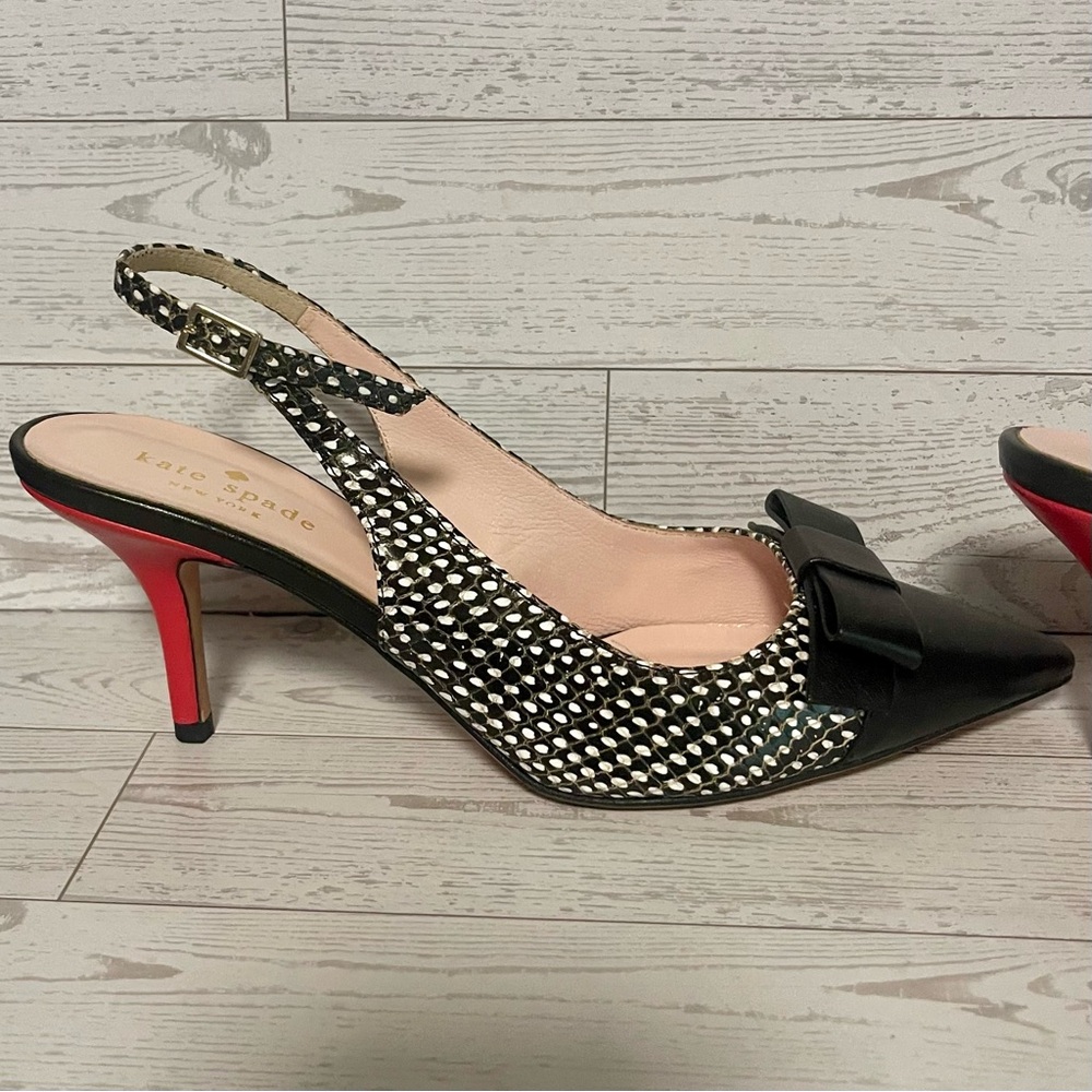 Kate Spade New York Black and White Bow Slingback Heels Size 7.5 B - Picture 6 of 11